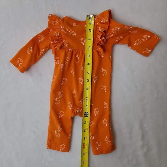 Cat & Jack Baby NB Pumpkin Print Long Sleeve Ruffle Romper Orange - Picture 7 of 7